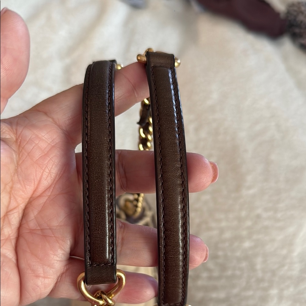Tory Burch Fleming Brown and Cream Quilted Shoulder Bag - Picture 12 of 12